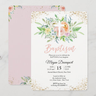 Floral blush roze elegant Baptisme Kaart