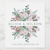 Floral blush roze eucalyptusbruinbruiloft wijn etiket (Enkel label)