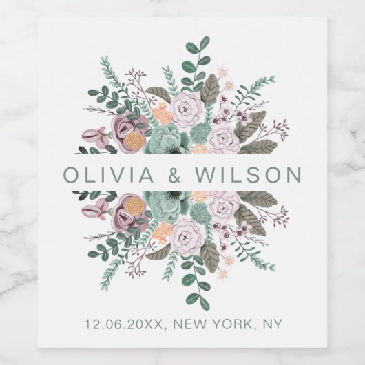 Floral blush roze eucalyptusbruinbruiloft wijn etiket (Enkel label)