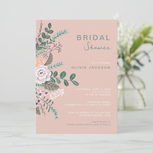 Floral blush roze florale Vrijgezellenfeest Kaart (Staand voorkant)