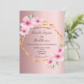 Floral blush roze goud geometrische bruiloft kaart (Staand voorkant)
