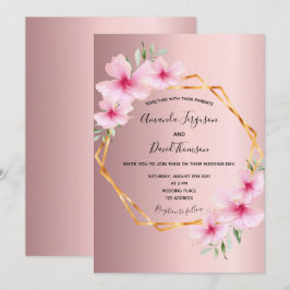 Floral blush roze goud geometrische bruiloft kaart