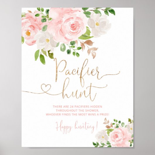 Floral blush roze goud Pacifier jachtgame Poster (Voorkant)