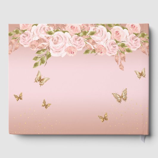 Floral Blush Roze Goud Tiara Vlinder Gastenboek (Achterkant)