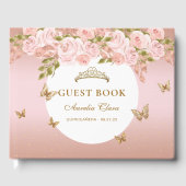 Floral Blush Roze Goud Tiara Vlinder Gastenboek (Voorkant)