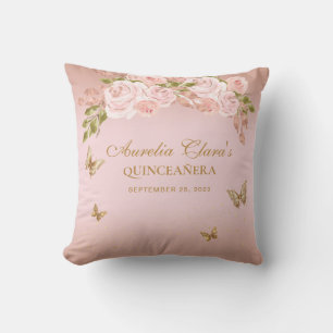 Floral Blush Roze Goud Tiara Vlinder Gastenboek Kussen