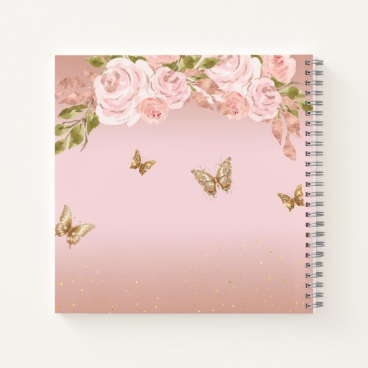Floral Blush Roze Goud Tiara Vlinder Gastenboek Notitieboek (Achterkant)