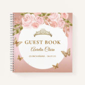 Floral Blush Roze Goud Tiara Vlinder Gastenboek Notitieboek (Voorkant)