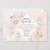 Floral blush roze groen meisje baby brunch douche kaart (Voorkant)