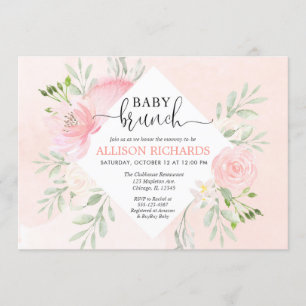 Floral blush roze groen meisje baby brunch douche kaart