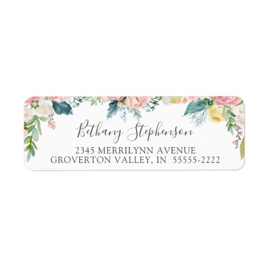 Floral Blush Roze handgeschreven script Etiket (Voorkant)