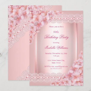  Floral blush Roze kant Birthday Party Kaart
