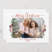 Floral Blush-roze kerstfoto Feestdagenkaart (Voorkant / Achterkant)