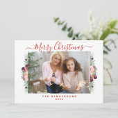 Floral Blush-roze kerstfoto Feestdagenkaart (Staand voorkant)