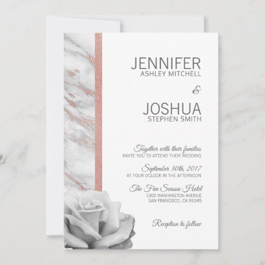 Floral Blush Roze Rose Gold Foil marble Wedding Kaart (Voorkant)