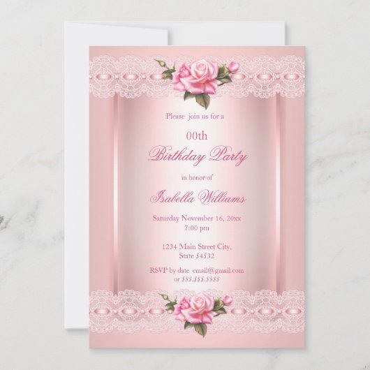 Floral blush Roze rozen Birthday Party Kaart (Voorkant)