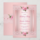 Floral blush Roze rozen Birthday Party Kaart (Voorkant / Achterkant)