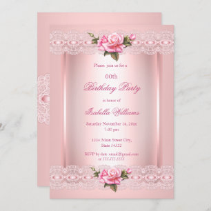Floral blush Roze rozen Birthday Party Kaart