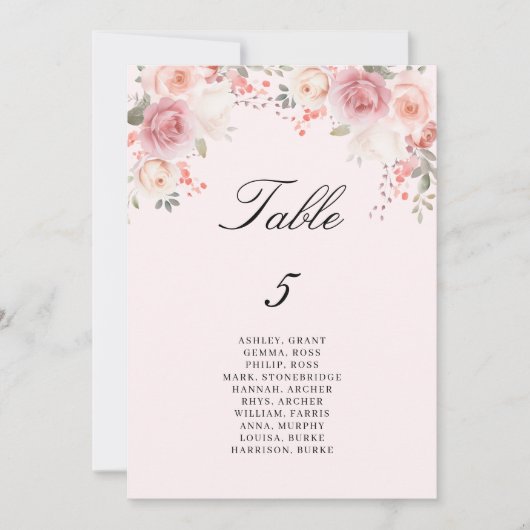 Floral Blush Roze Tafel Nummer Zitting Grafiek (Voorkant)