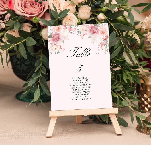 Floral Blush Roze Tafel Nummer Zitting Grafiek
