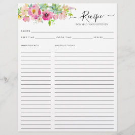 Floral Blush Roze Waterverf Cactus Keukenrecept Flyer