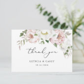 Floral Blush Roze Witte Pioen Romantisch Dank u Bedankkaart (Staand voorkant)