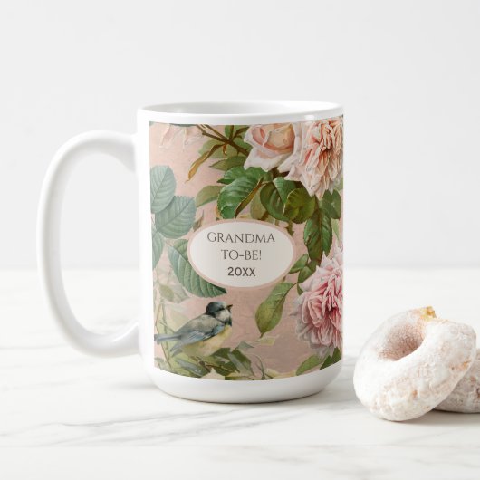 Floral  Blush Rozen Geel oma om te worden Koffiemok (Met donut)