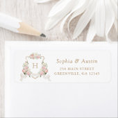 Floral Blush Rozen Wedding Crest Retouradres Etiket (Insitu)