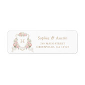 Floral Blush Rozen Wedding Crest Retouradres Etiket (Voorkant)
