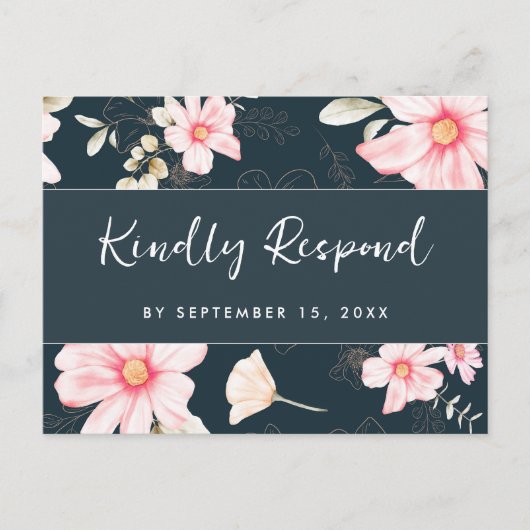 Floral Blush RSVP Trendy Script Maaltijd Keuze Uitnodiging Briefkaart (Voorkant)
