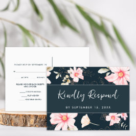 Floral Blush RSVP Trendy Script Maaltijd Keuze Uitnodiging Briefkaart