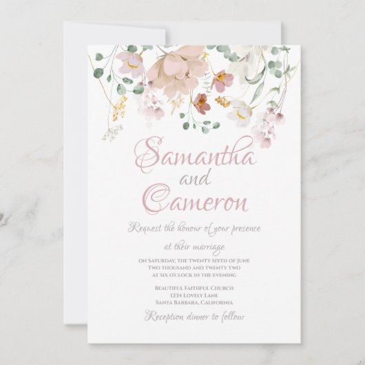 Floral Blush Sage Green Foliage bruiloft (Voorkant)