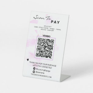 *~* Floral Blush Table Tent PAY. QR-code tablet Reclamebord Met Voetstuk