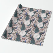 Floral Blush Verloving Pauw Wrapping Paper Cadeaupapier (Uitgerold)