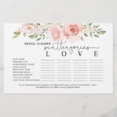 Floral blush vrijgezellenfeest scattergories game (Voorkant)