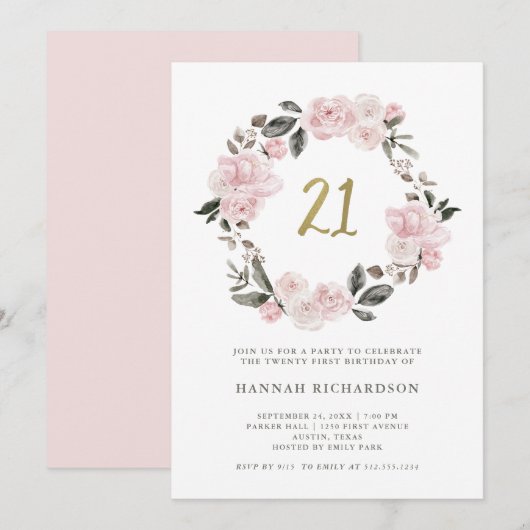  Floral | Blush Waterverf 21e verjaardag Kaart (Voorkant / Achterkant)