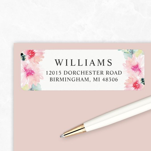 Floral Blush Waterverf Return Address Etiket