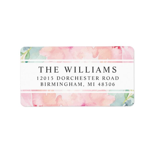 Floral Blush Waterverf ReturnAddress Etiket (Voorkant)