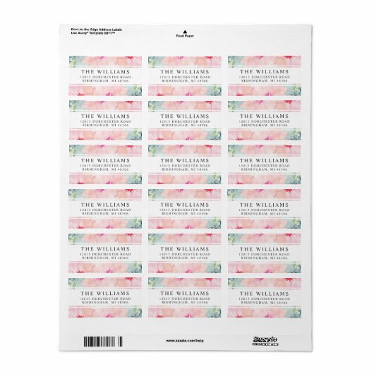 Floral Blush Waterverf ReturnAddress Etiket (Full Sheet)