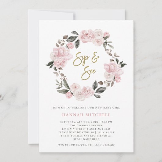  Floral | Blush Waterverf Sip en See Kaart (Voorkant)