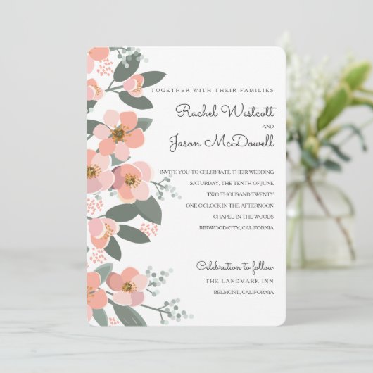 Floral Blush Wedding Suite Roze | Groen Kaart (Staand voorkant)