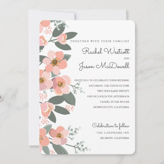 Floral Blush Wedding Suite Roze | Groen Kaart (Voorkant)