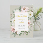 Floral Blush White Peony Roos Folie Save the Date Folie Uitnodiging (Staand Voorkant)
