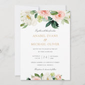 Floral Blush White Romantic Greenery Wedding Kaart (Voorkant)
