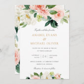 Floral Blush White Romantic Greenery Wedding Kaart (Voorkant / Achterkant)