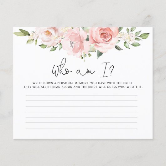 Floral blush Wie ben ik vrijgezellenfeest game (Voorkant)