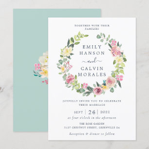 Floral Blush Yellow Greenery Leaf Elegant Wreath Kaart