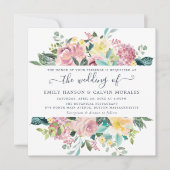 Floral Blush Yellow Waterverf Elegant Wedding Kaart (Voorkant)