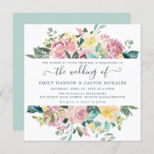Floral Blush Yellow Waterverf Elegant Wedding