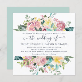 Floral Blush Yellow Waterverf Elegant Wedding Kaart